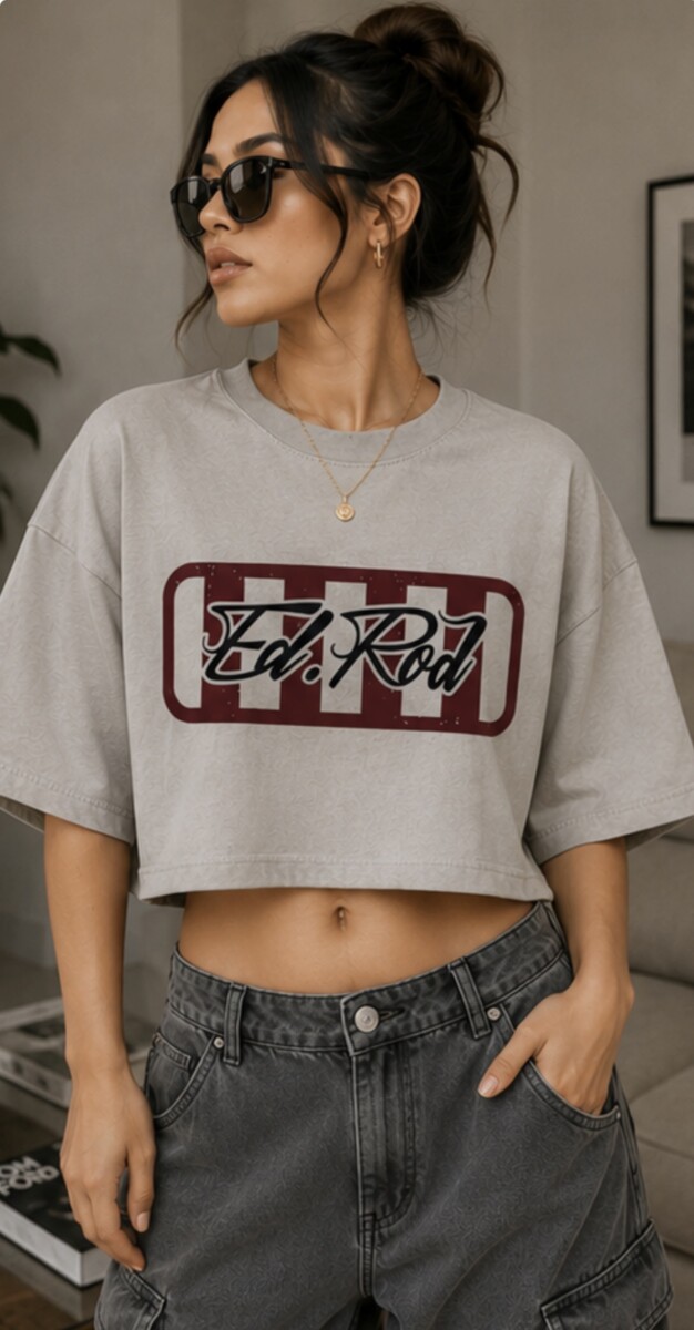 Ed Rod Signature Stripe Oversized Crop Tee – Stone Gray Edition - Image 6