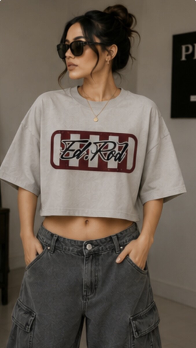 Ed Rod Signature Stripe Oversized Crop Tee – Stone Gray Edition - Image 5