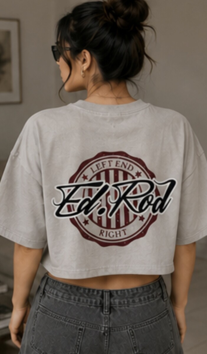 Ed Rod Signature Stripe Oversized Crop Tee – Stone Gray Edition - Image 4